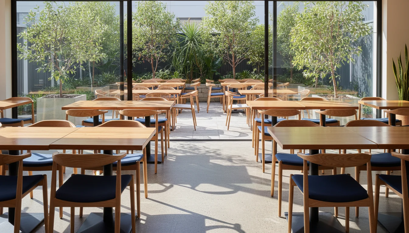Modern cafe interior with chairs and tables — cafe furniture guide for Australian cafe owners